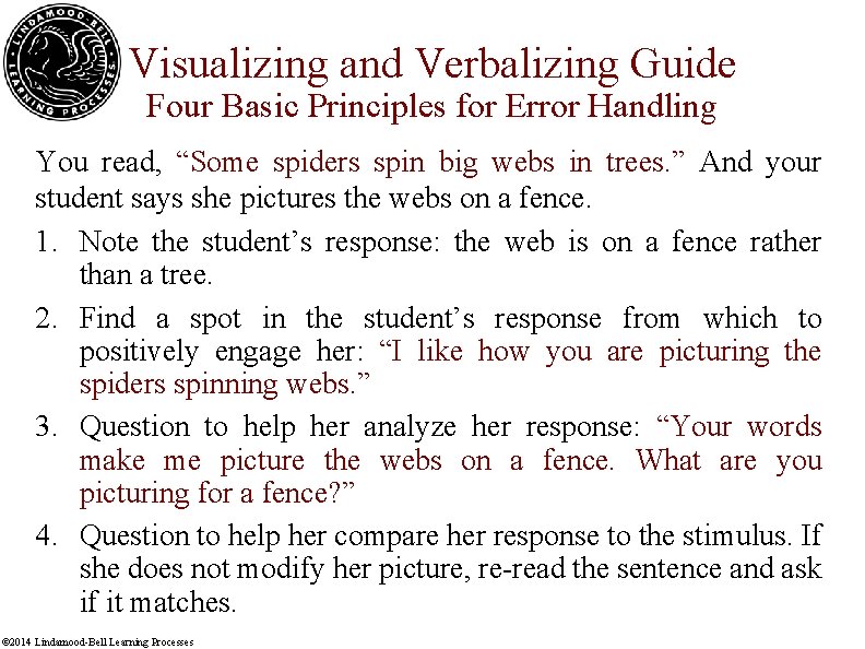 Visualizing and Verbalizing Guide Four Basic Principles for Error Handling You read, “Some spiders