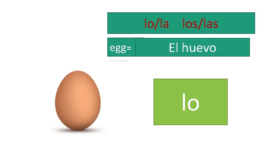 lo/la los/las egg= El huevo lo 