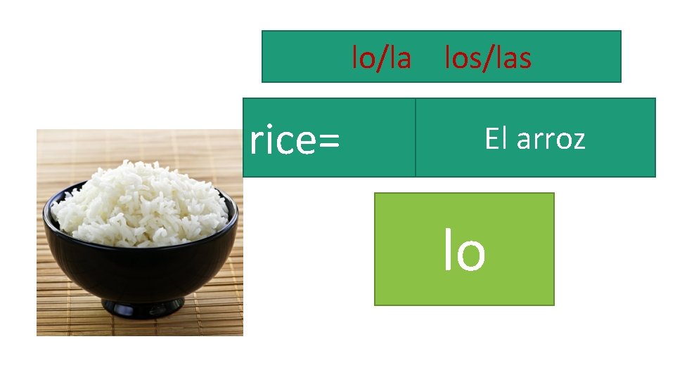 lo/la los/las rice= El arroz lo 