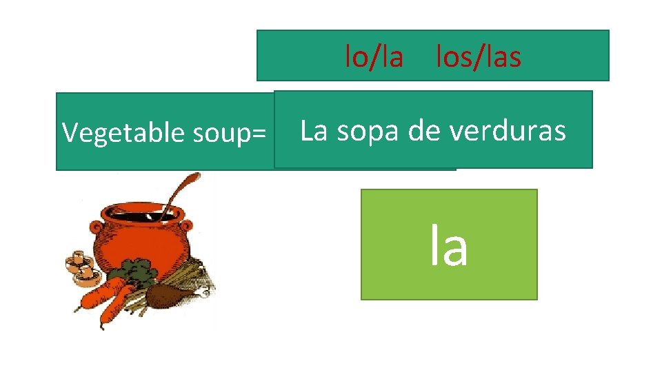 lo/la los/las Vegetable soup= La sopa de verduras la 