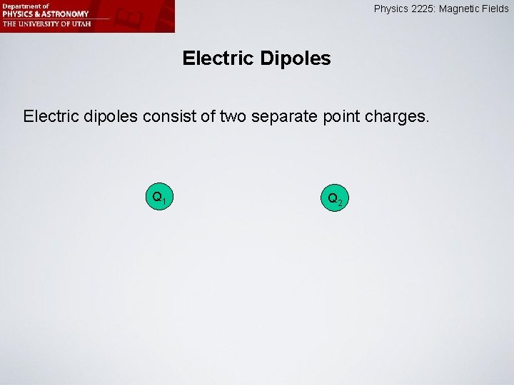 Physics 2225: Magnetic Fields Electric Dipoles Electric dipoles consist of two separate point charges.