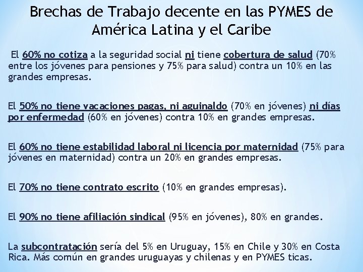 Brechas de Trabajo decente en las PYMES de América Latina y el Caribe El