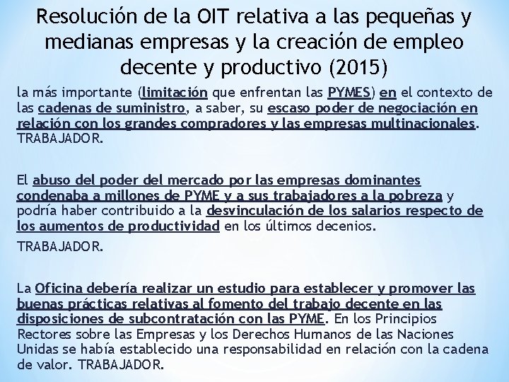 Resolución de la OIT relativa a las pequeñas y medianas empresas y la creación