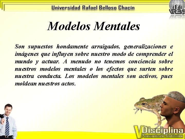 Modelos Mentales Son supuestos hondamente arraigados, generalizaciones e imágenes que influyen sobre nuestro modo