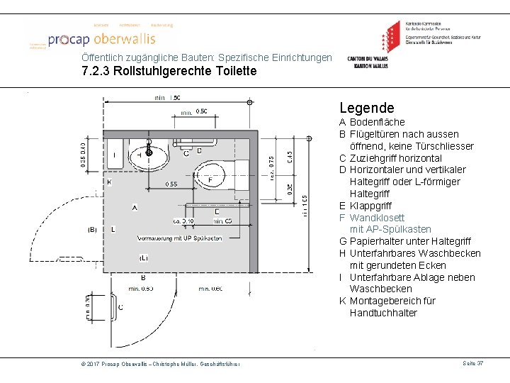 Öffentlich zugängliche Bauten: Spezifische Einrichtungen 7. 2. 3 Rollstuhlgerechte Toilette Legende A Bodenfläche B