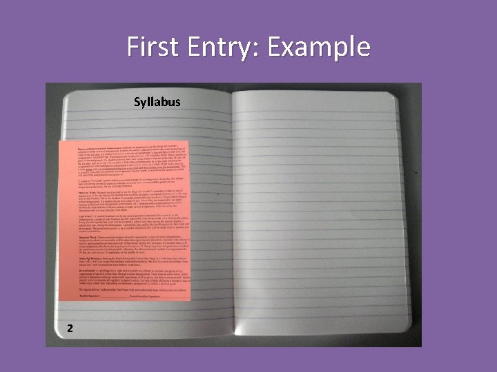 First Entry: Example Syllabus 2 First Entry: Example Syllabus 2