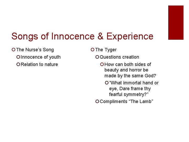 Songs of Innocence & Experience ¡ The Nurse’s Song ¡ Innocence of youth ¡