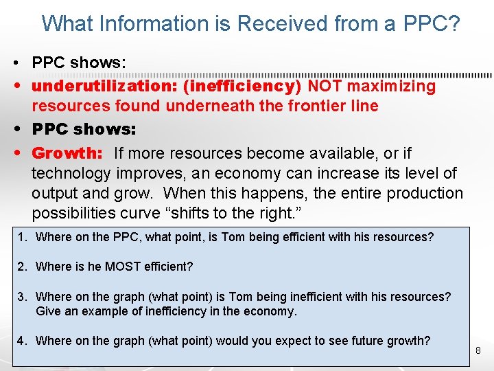 What Information is Received from a PPC? • PPC shows: • underutilization: (inefficiency) NOT