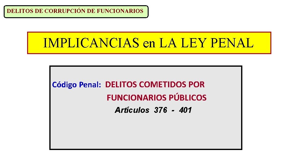 DELITOS DE CORRUPCIÓN DE FUNCIONARIOS IMPLICANCIAS en LA LEY PENAL Código Penal: DELITOS COMETIDOS