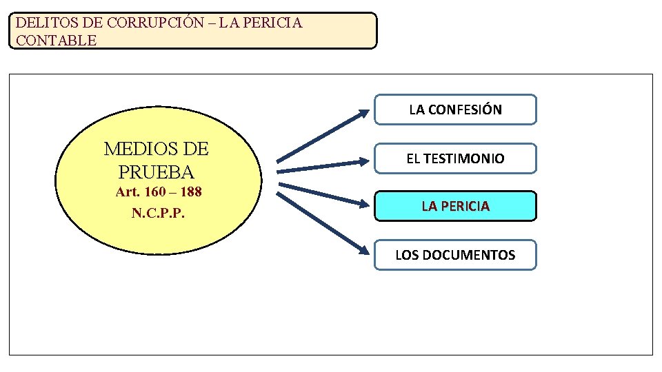 DELITOS DE CORRUPCIÓN – LA PERICIA CONTABLE LA CONFESIÓN MEDIOS DE PRUEBA Art. 160