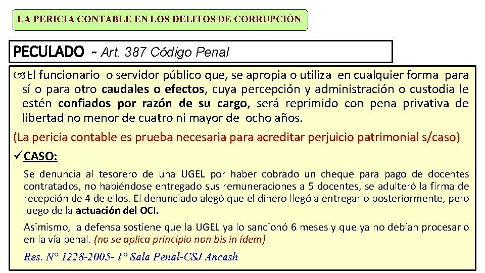 LA PERICIA CONTABLE EN LOS DELITOS DE CORRUPCIÓN PECULADO - Art. 387 Código Penal