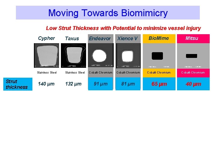 Moving Towards Biomimicry Low Strut Thickness with Potential to minimize vessel injury Cypher Taxus