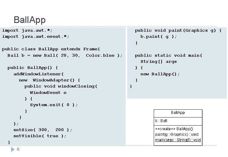 Ball. App import java. awt. *; import java. awt. event. *; public void paint(Graphics