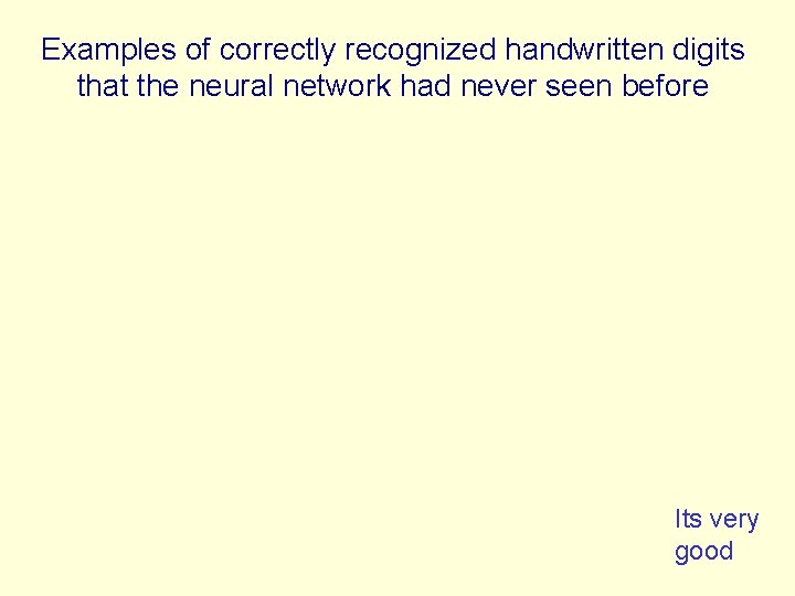 Examples of correctly recognized handwritten digits that the neural network had never seen before