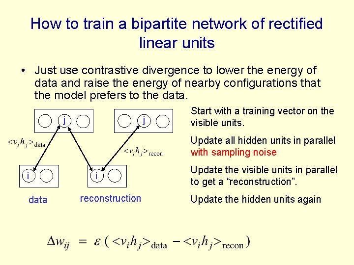 How to train a bipartite network of rectified linear units • Just use contrastive