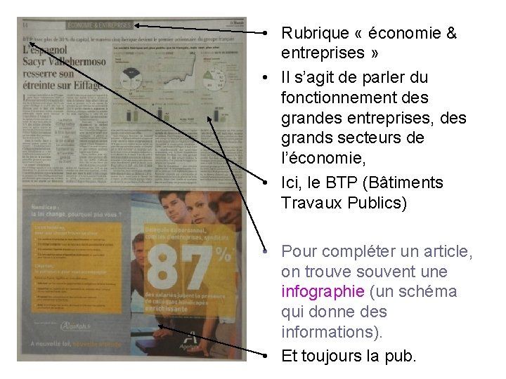  • Rubrique « économie & entreprises » • Il s’agit de parler du