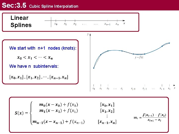 Sec: 3. 5 Cubic Spline Interpolation Linear Splines We start with n+1 nodes (knots):