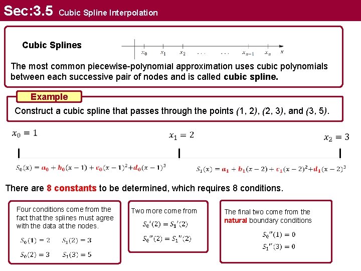 Sec: 3. 5 Cubic Spline Interpolation Cubic Splines The most common piecewise-polynomial approximation uses