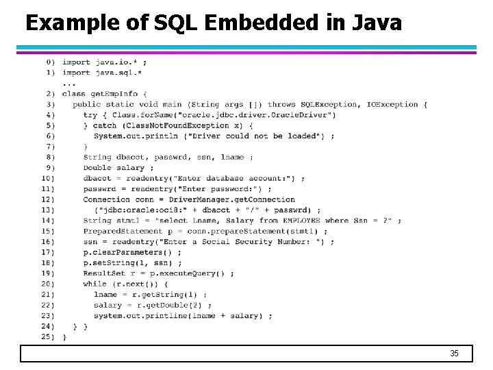 Example of SQL Embedded in Java 35 