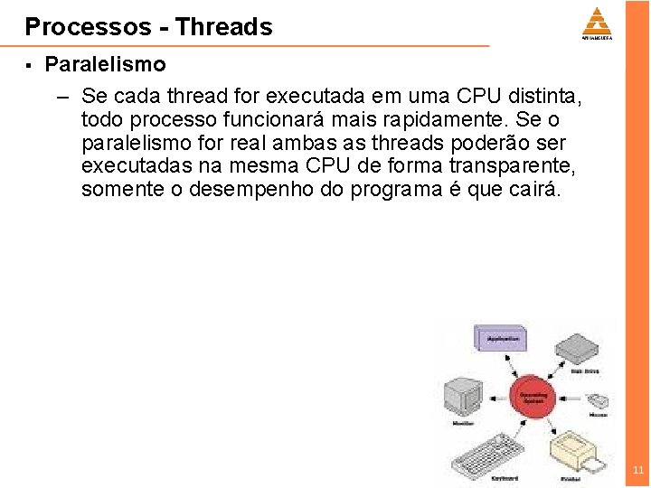 Processos - Threads § Paralelismo – Se cada thread for executada em uma CPU