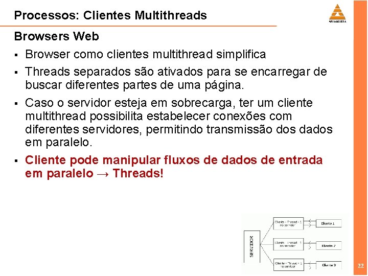 Processos: Clientes Multithreads Browsers Web § Browser como clientes multithread simplifica § Threads separados