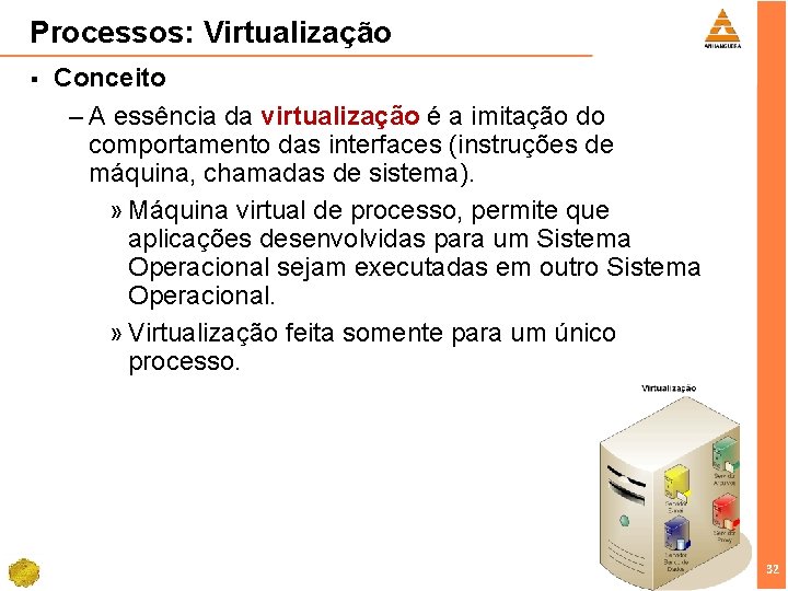 Processos: Virtualização § Conceito – A essência da virtualização é a imitação do comportamento