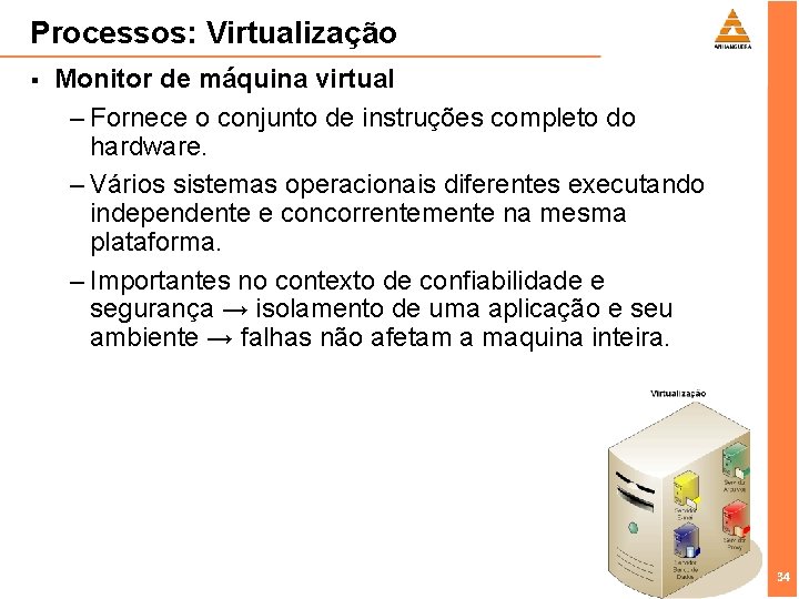 Processos: Virtualização § Monitor de máquina virtual – Fornece o conjunto de instruções completo