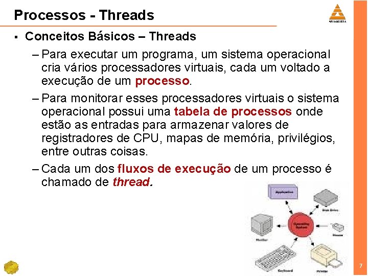 Processos - Threads § Conceitos Básicos – Threads – Para executar um programa, um