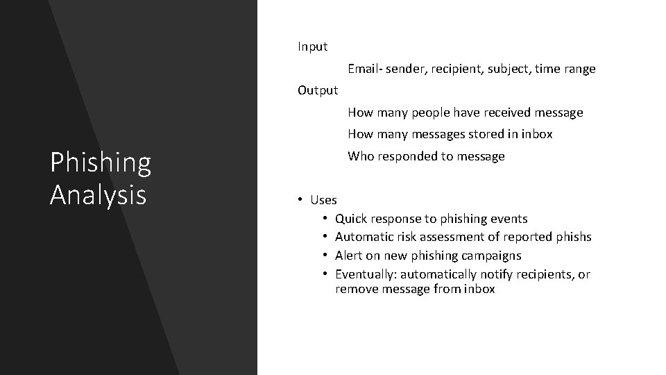 Input Email- sender, recipient, subject, time range Output How many people have received message