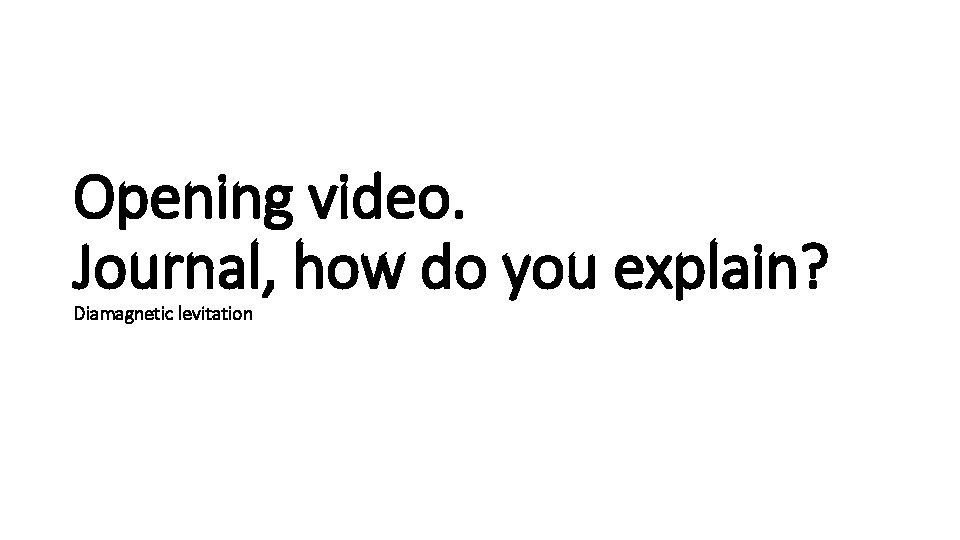 Opening video. Journal, how do you explain? Diamagnetic levitation 