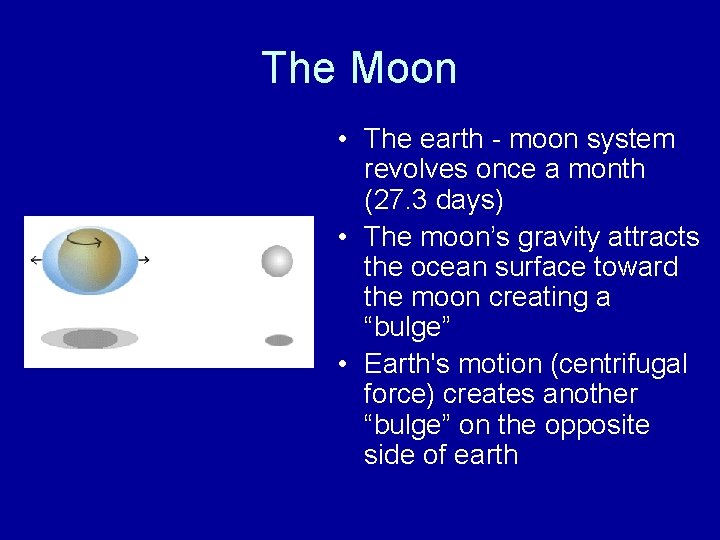 The Moon • The earth - moon system revolves once a month (27. 3