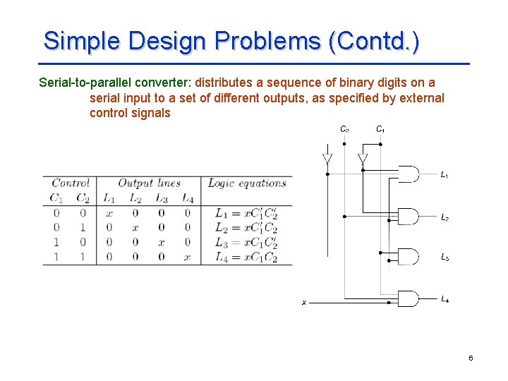 Simple Design Problems (Contd. ) Serial-to-parallel converter: distributes a sequence of binary digits on