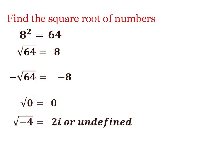 Find the square root of numbers 