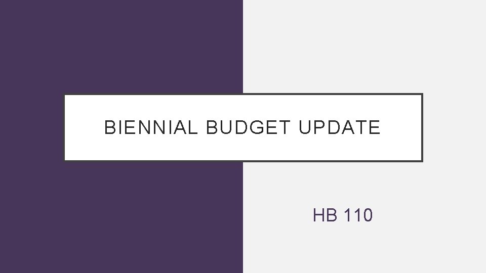 BIENNIAL BUDGET UPDATE HB 110 