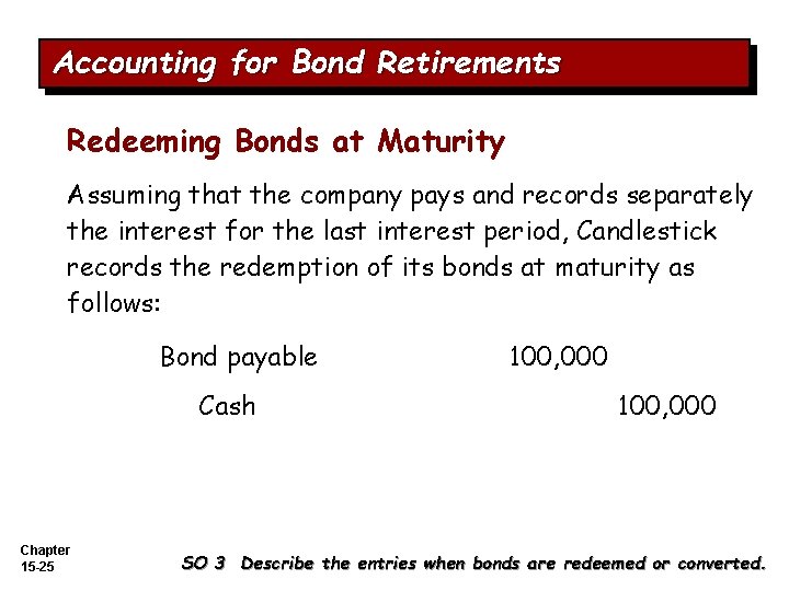 Accounting for Bond Retirements Redeeming Bonds at Maturity Assuming that the company pays and