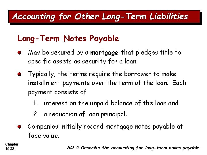 Accounting for Other Long-Term Liabilities Long-Term Notes Payable May be secured by a mortgage