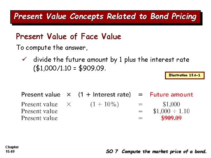 Present Value Concepts Related to Bond Pricing Present Value of Face Value To compute