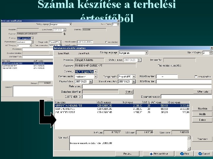 Számla készítése a terhelési értesítőből 