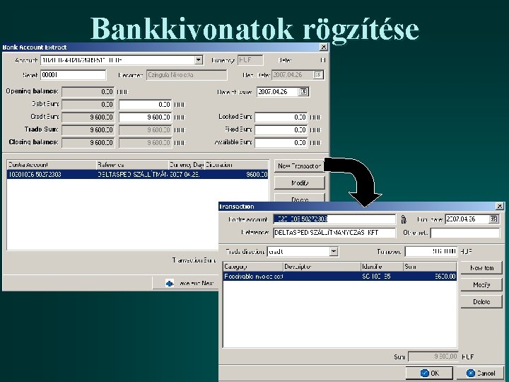 Bankkivonatok rögzítése 