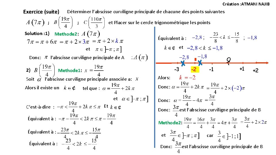 Création : ATMANI NAJIB Exercice (suite) Déterminer l’abscisse curviligne principale de chacune des points