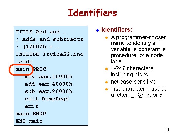 Identifiers TITLE Add and … ; Adds and subtracts ; (10000 h + …