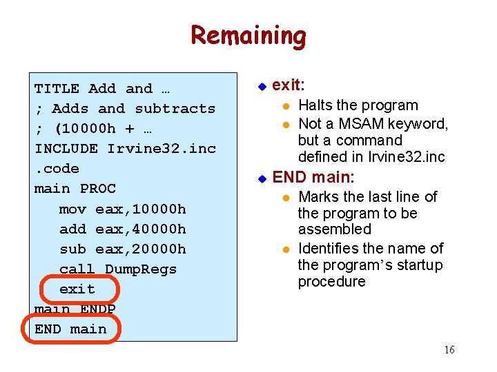 Remaining TITLE Add and … ; Adds and subtracts ; (10000 h + …