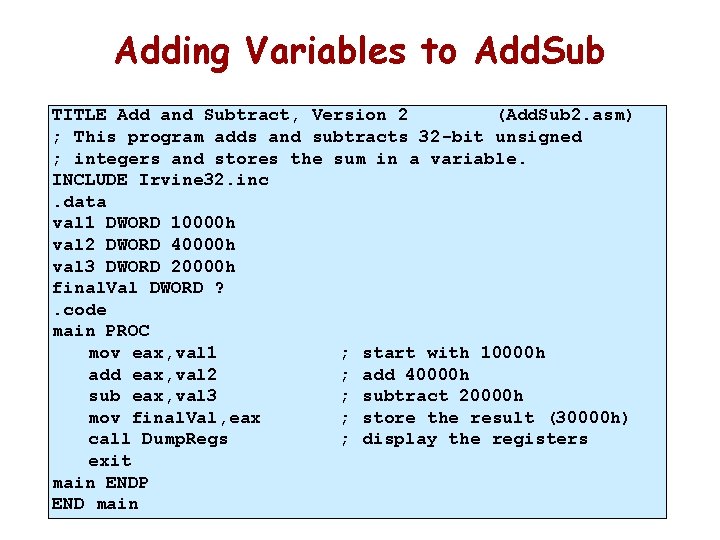 Adding Variables to Add. Sub TITLE Add and Subtract, Version 2 (Add. Sub 2.