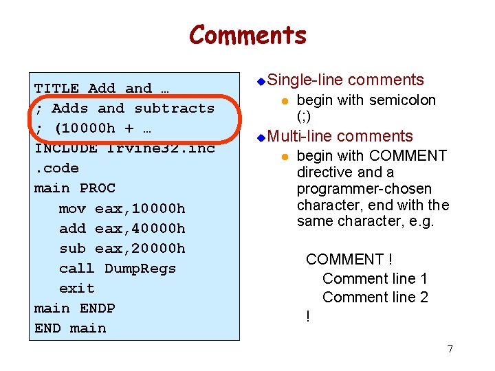 Comments TITLE Add and … ; Adds and subtracts ; (10000 h + …