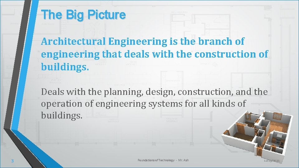 The Big Picture Architectural Engineering is the branch of engineering that deals with the