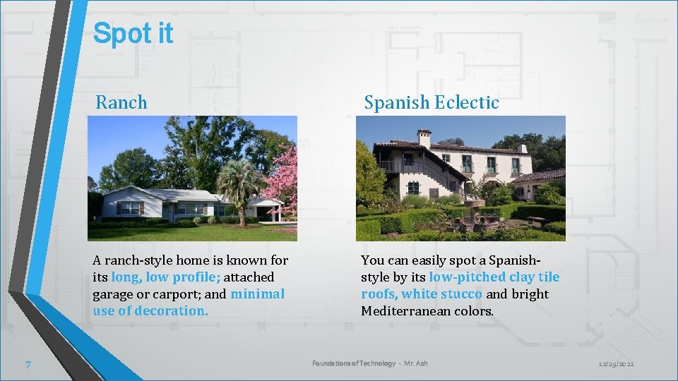 Spot it 7 Ranch Spanish Eclectic A ranch-style home is known for its long,