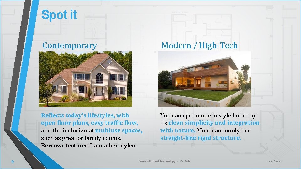 Spot it 9 Contemporary Modern / High-Tech Reflects today's lifestyles, with open floor plans,