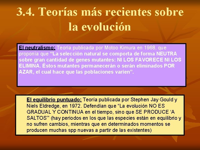 3. 4. Teorías más recientes sobre la evolución El neutralismo: Teoría publicada por Motoo