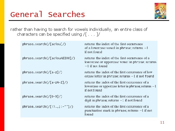 General Searches rather than having to search for vowels individually, an entire class of
