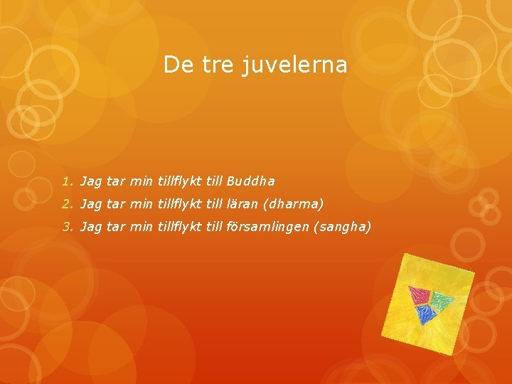 De tre juvelerna 1. Jag tar min tillflykt till Buddha 2. Jag tar min